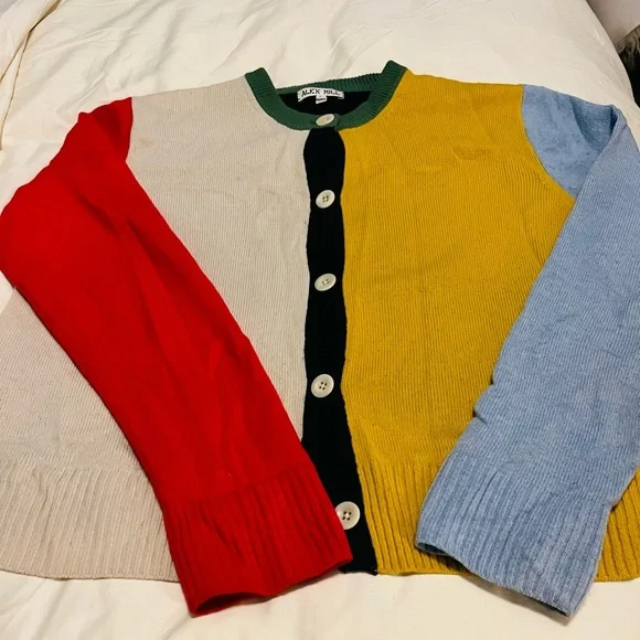 Alex Mill Colorblock Cardigan - Red, Cream, Yellow, Blue, Green - Picture 3 of 7